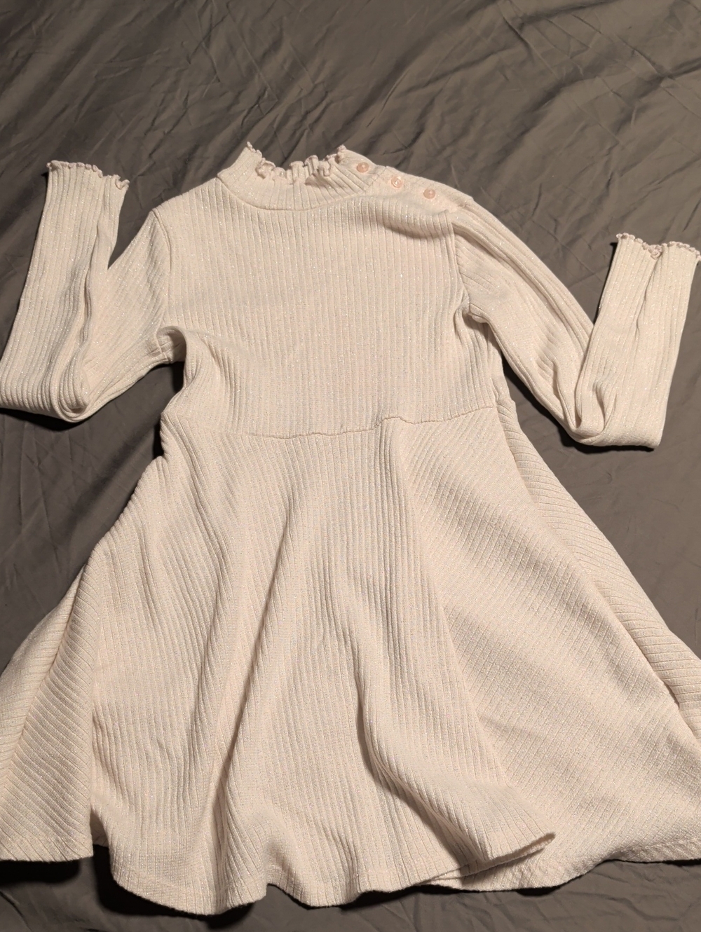 Janie and Jack Cream Ribbed Long-Sleeve Fit-and-Flare Dress